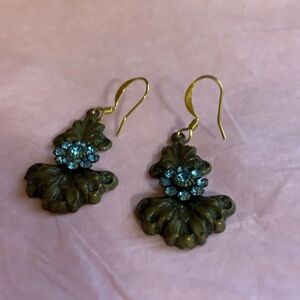 Unbranded Vintage-Style Brass Drop Earrings with Blue Crystals